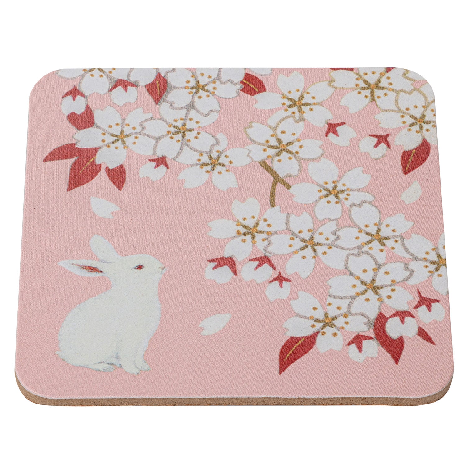 Cherry Blossom and Rabbit Cork Japanese Coaster