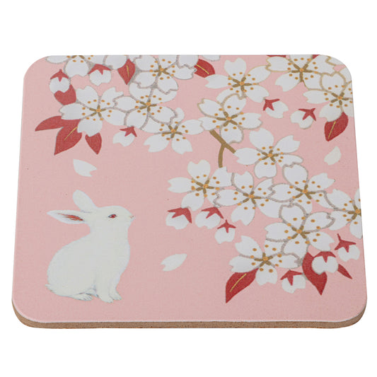 Cherry Blossom and Rabbit Cork Japanese Coaster