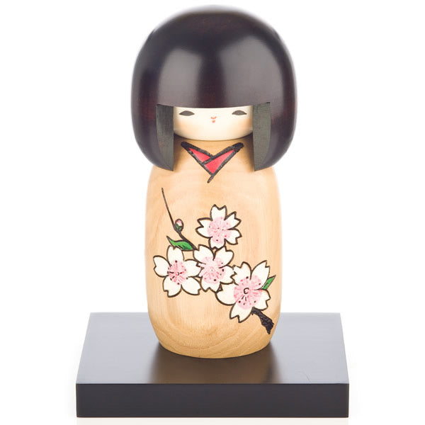 Cherry Blossom Natural Wood Kokeshi Doll