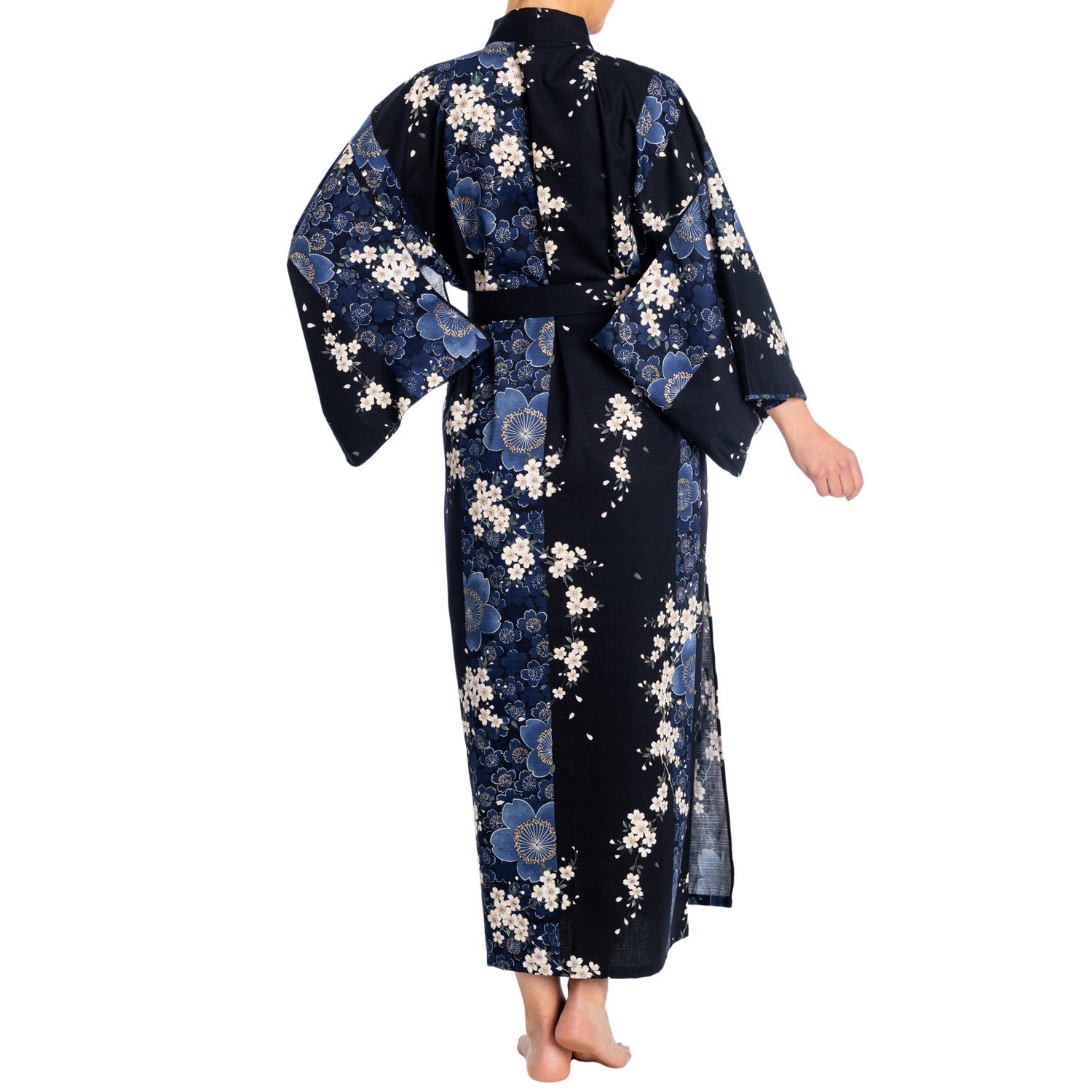 Cherry Blossom Print Long Navy Yukata