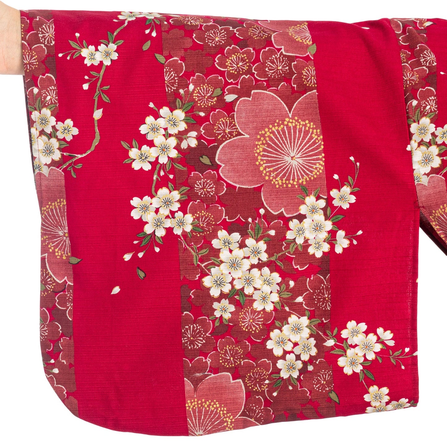 Cherry Blossom Print Long Red Yukata XL