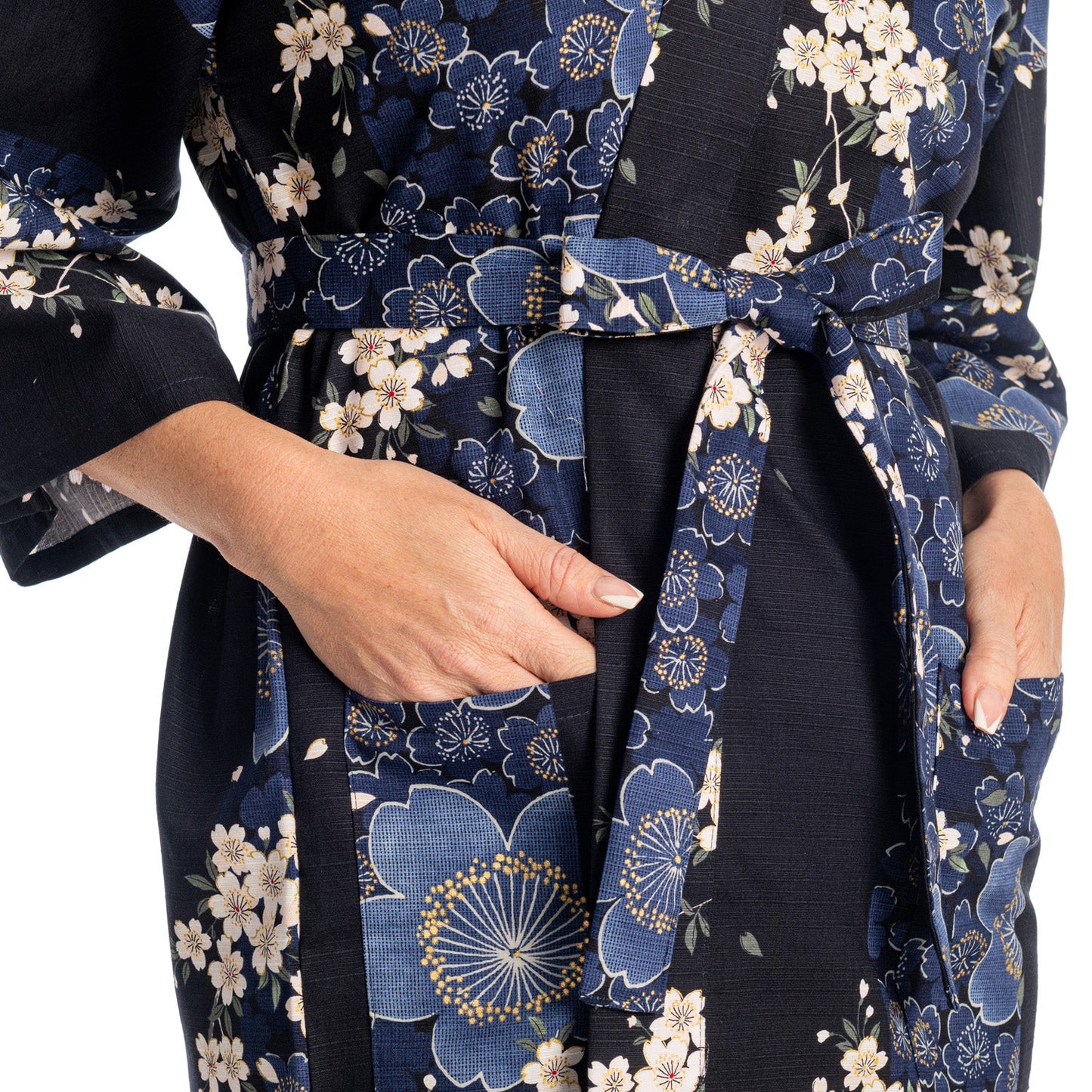 Cherry Blossom Print Short Navy Yukata