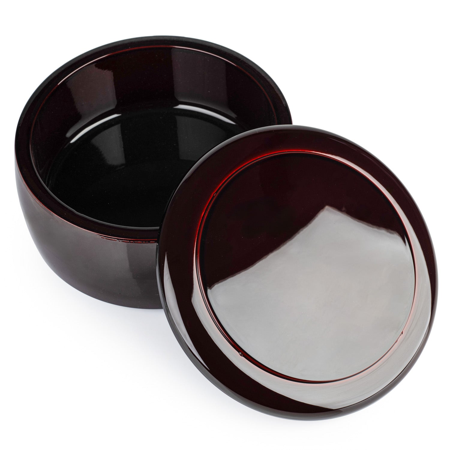 Chestnut Round Japanese Lacquer Obento Box open
