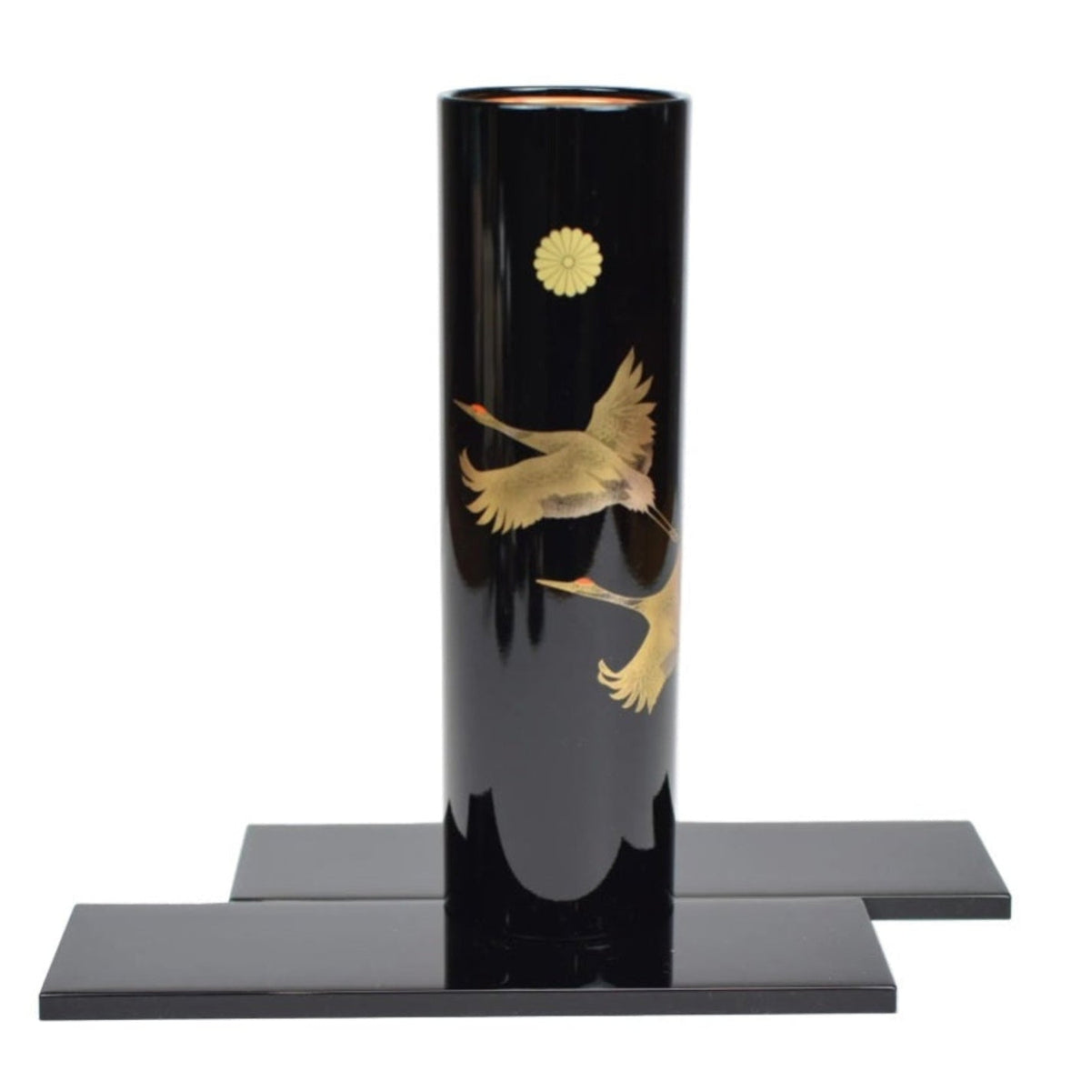 Cranes Chrysanthemum Japanese Lacquer Vase