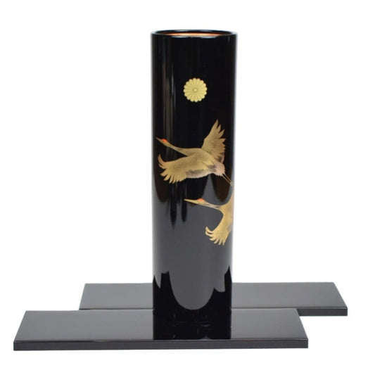 Cranes Chrysanthemum Japanese Lacquer Vase