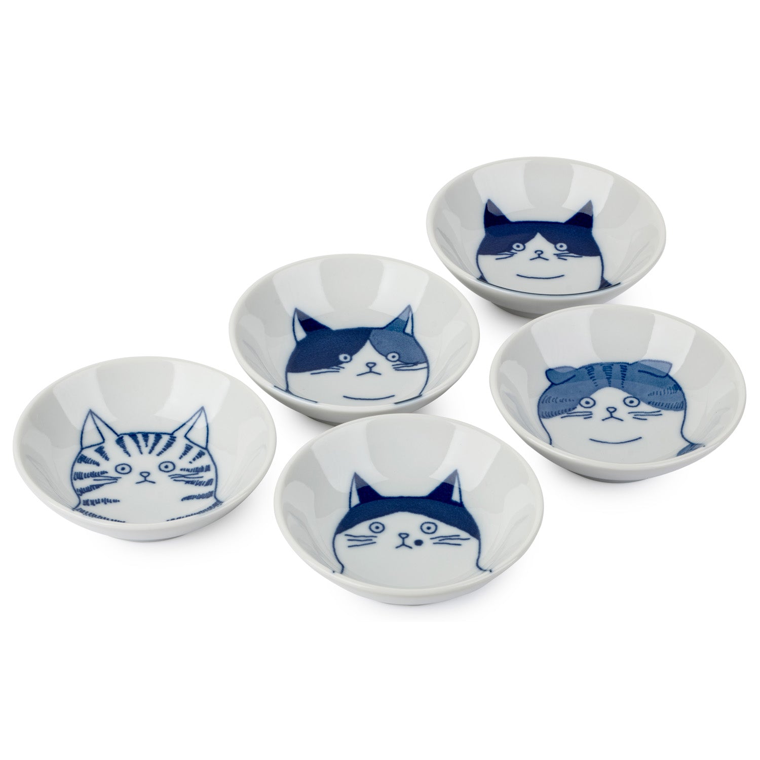 Cute 5 Lucky Cat Japanese Dish Gift Set