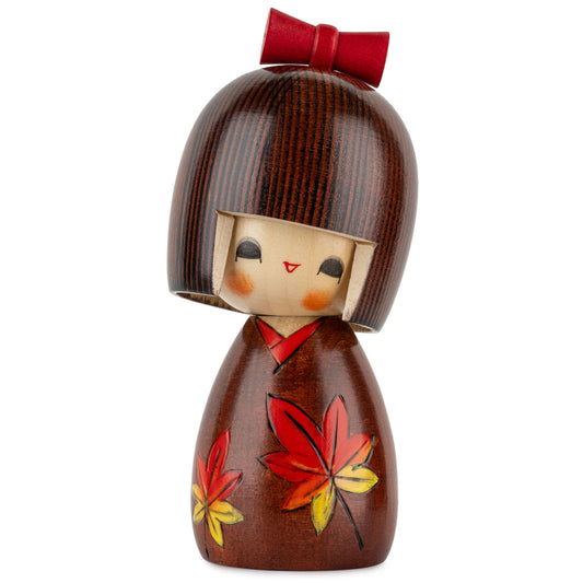 Cute Girl Maple Leaf Japanese Kokeshi Doll