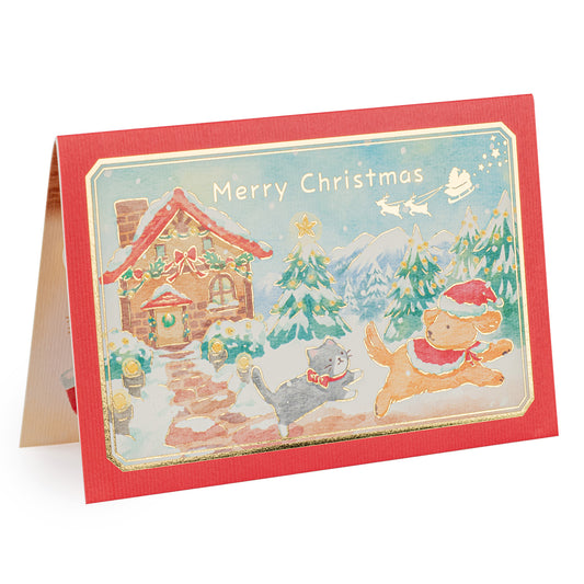 Dog and Cat Pop Up Japanese Christmas Card