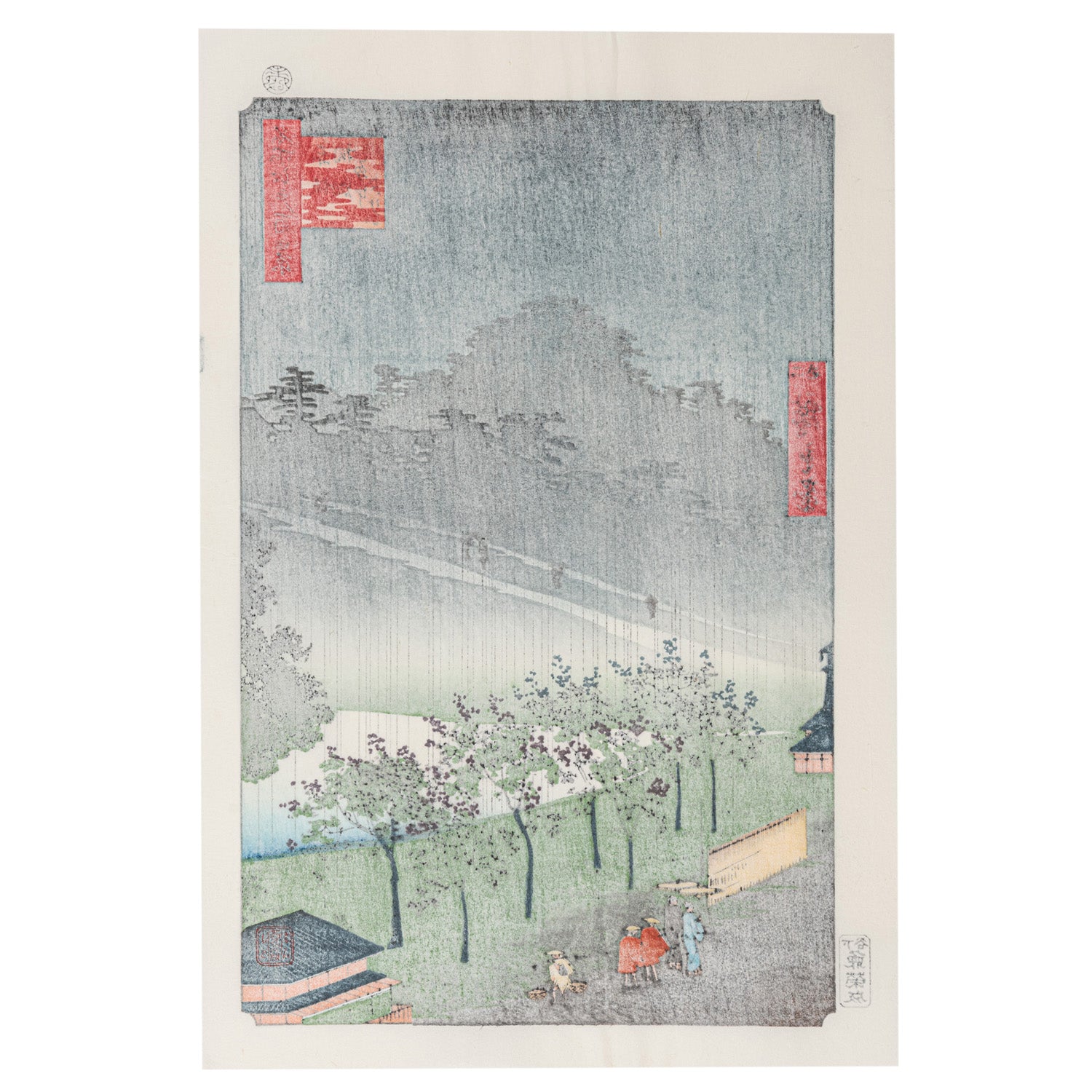 Evening Rain in the Akasaka Poulownia Field Woodblock Print