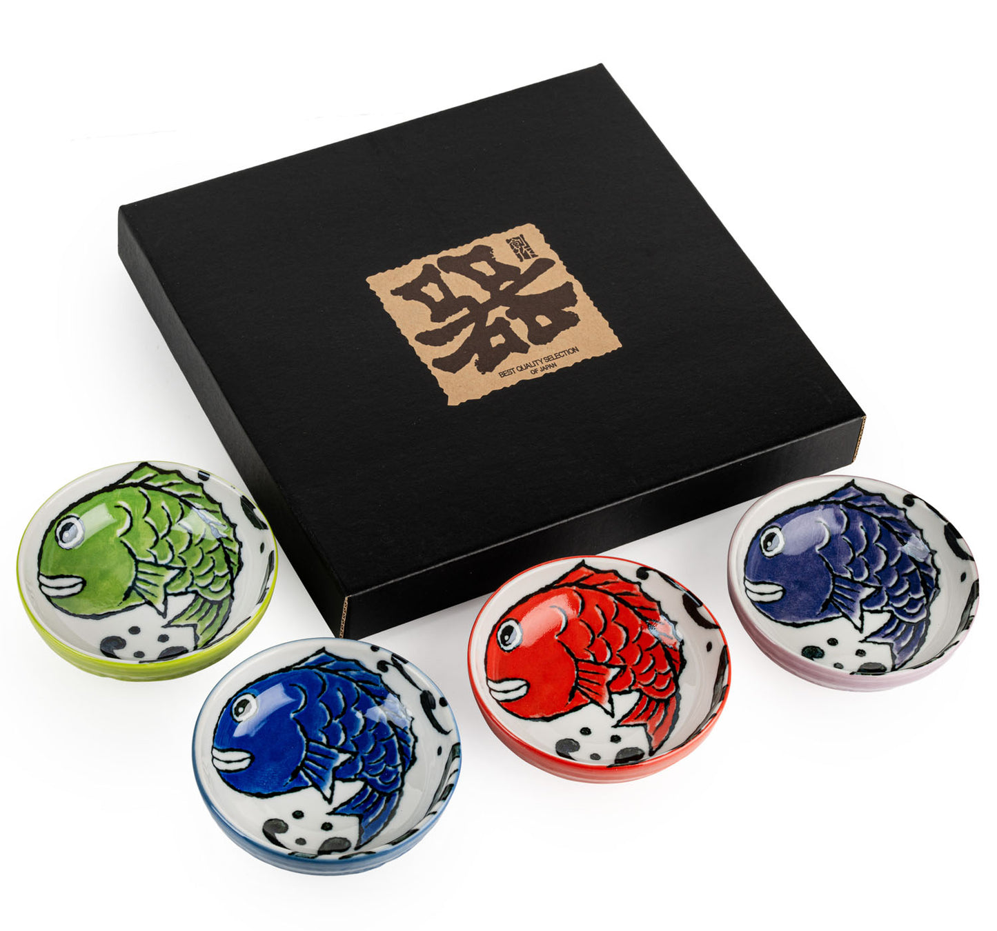 Fish 4 Piece Japanese Sauce Dish Gift Set and gift box