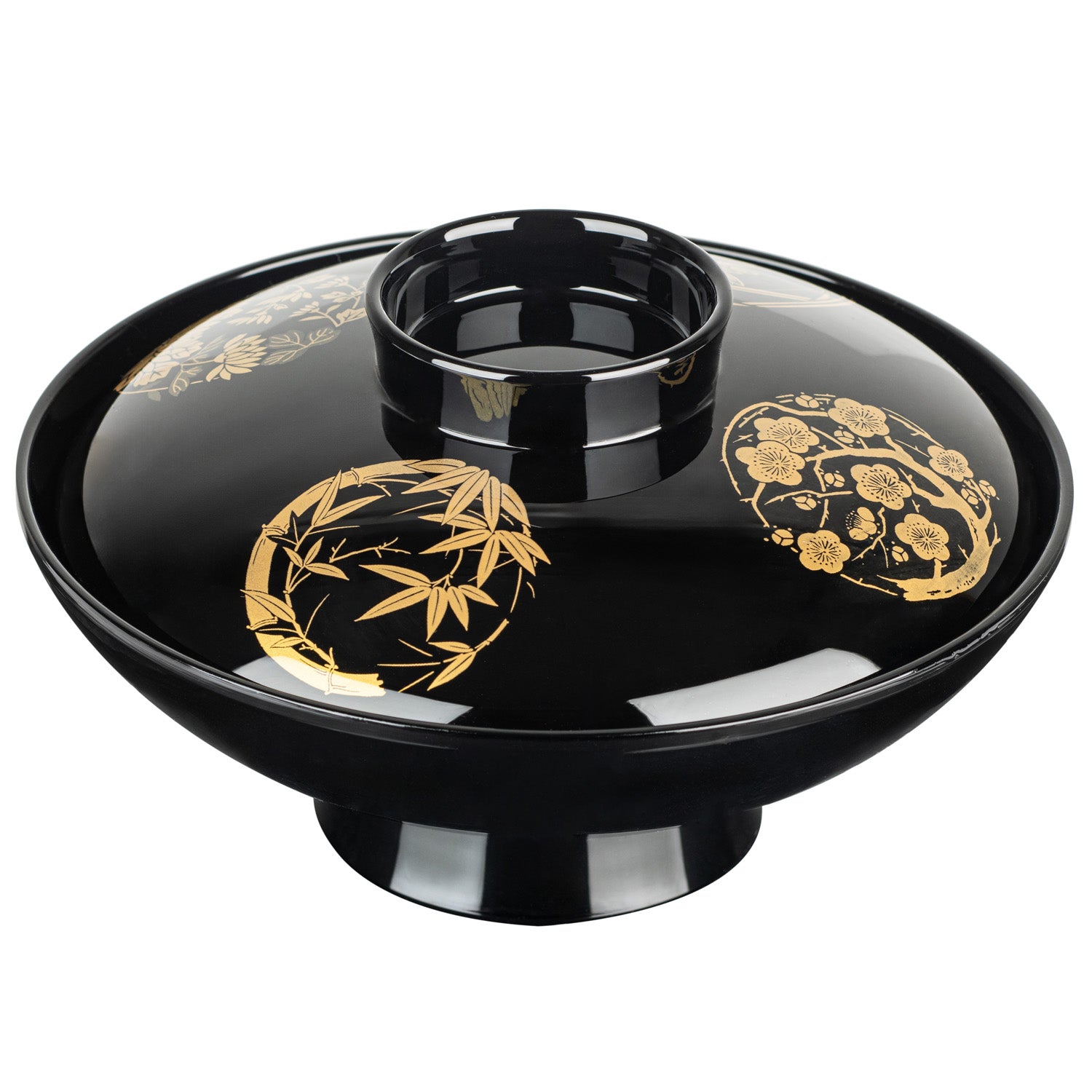 Four Gold Botanical Japanese Lacquer Bowl and Lid