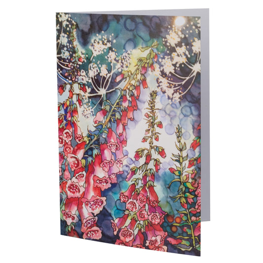 Foxgloves by Moonlight Silk Painting Greetings Card