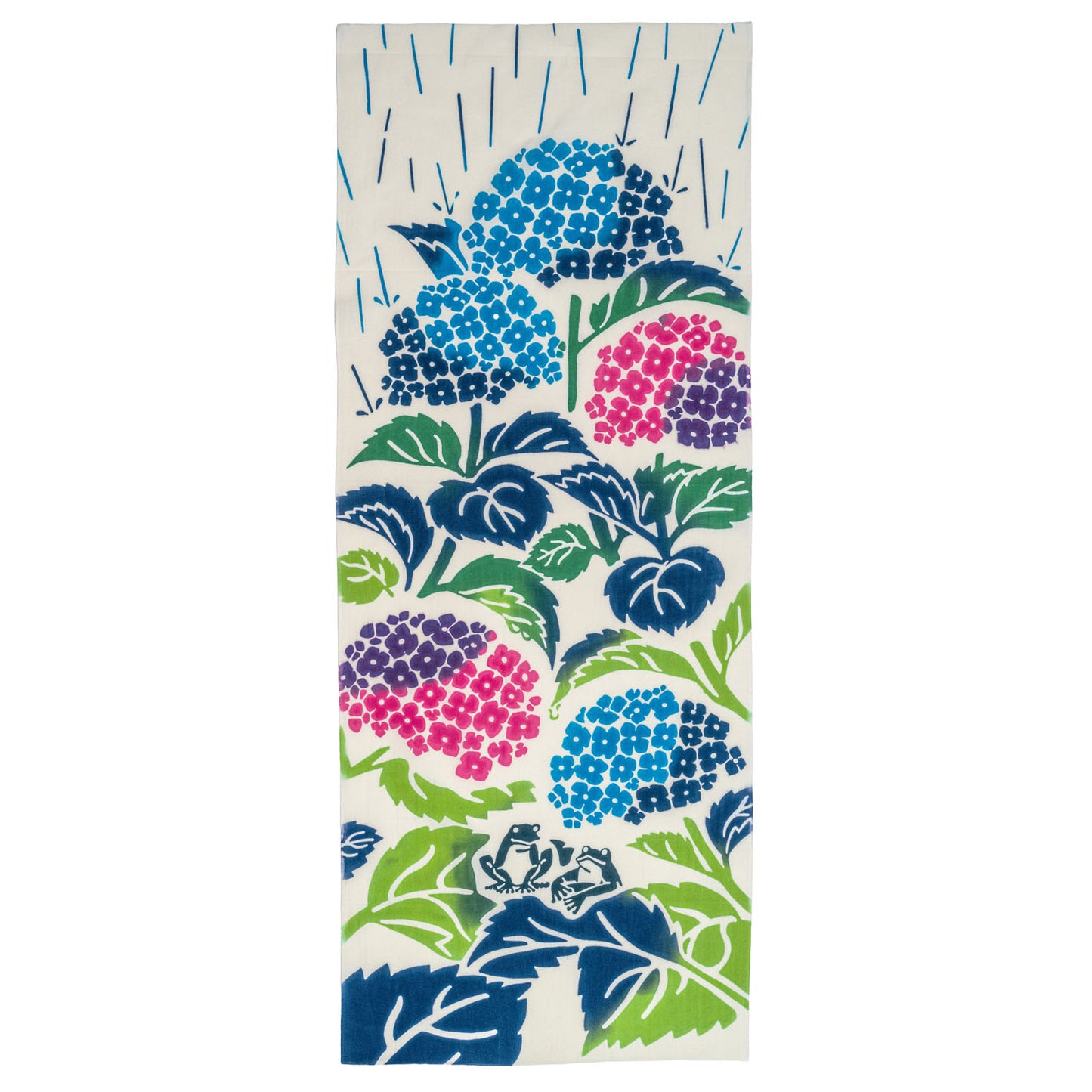 Frogs and Hydrangeas Japanese Tenugui