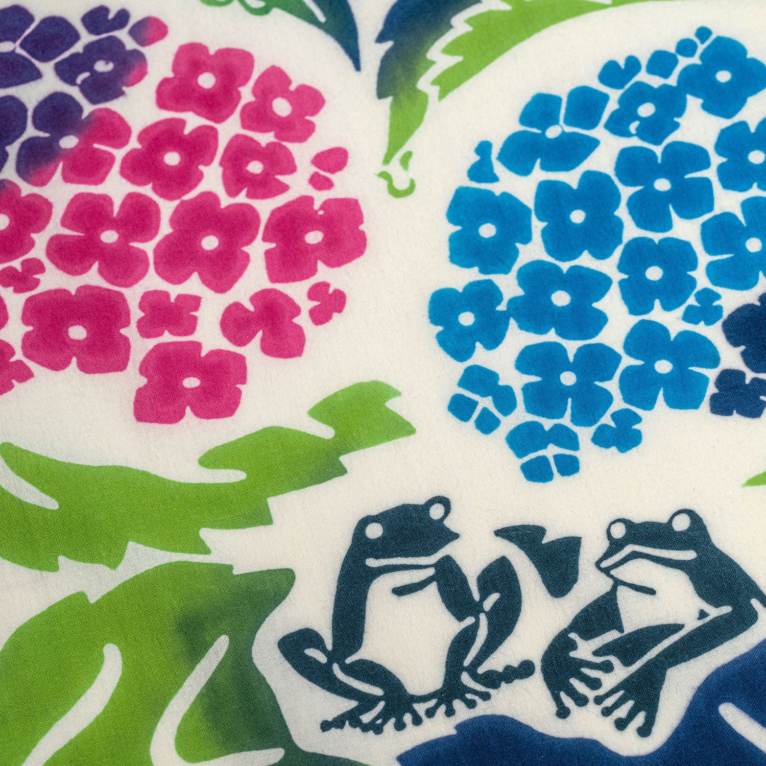 Frogs and Hydrangeas Japanese Tenugui detail