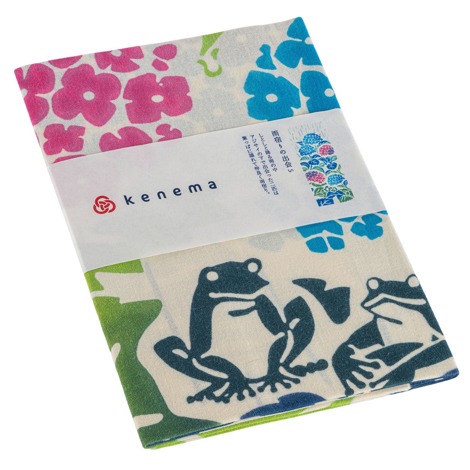Frogs and Hydrangeas Japanese Tenugui folded