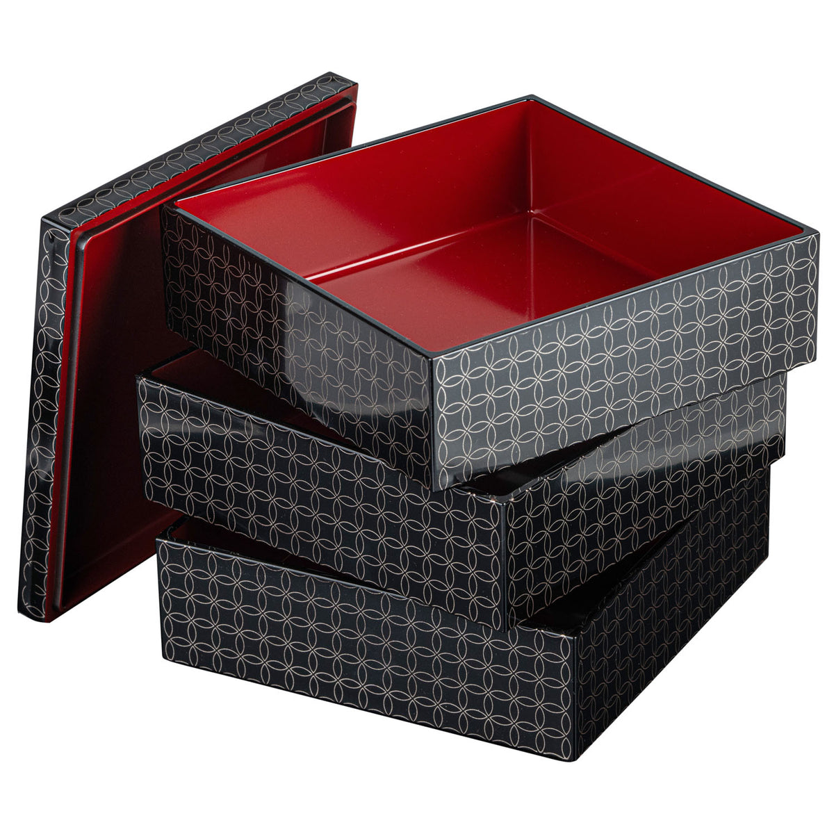 Geometric Circles 3 Tier Japanese Lacquer Box open