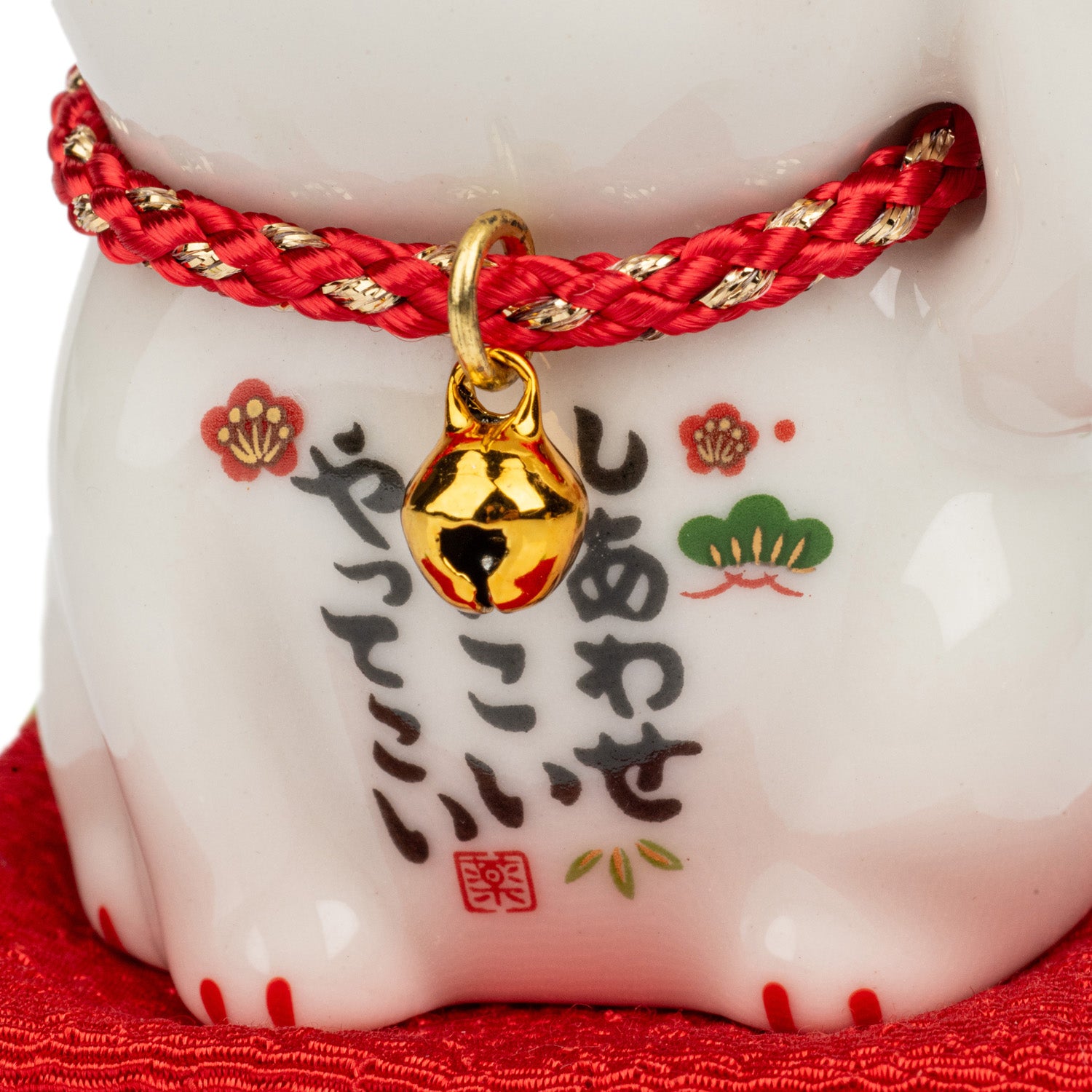 Ginger Tom Japanese Lucky Cat and Red Cushion detail
