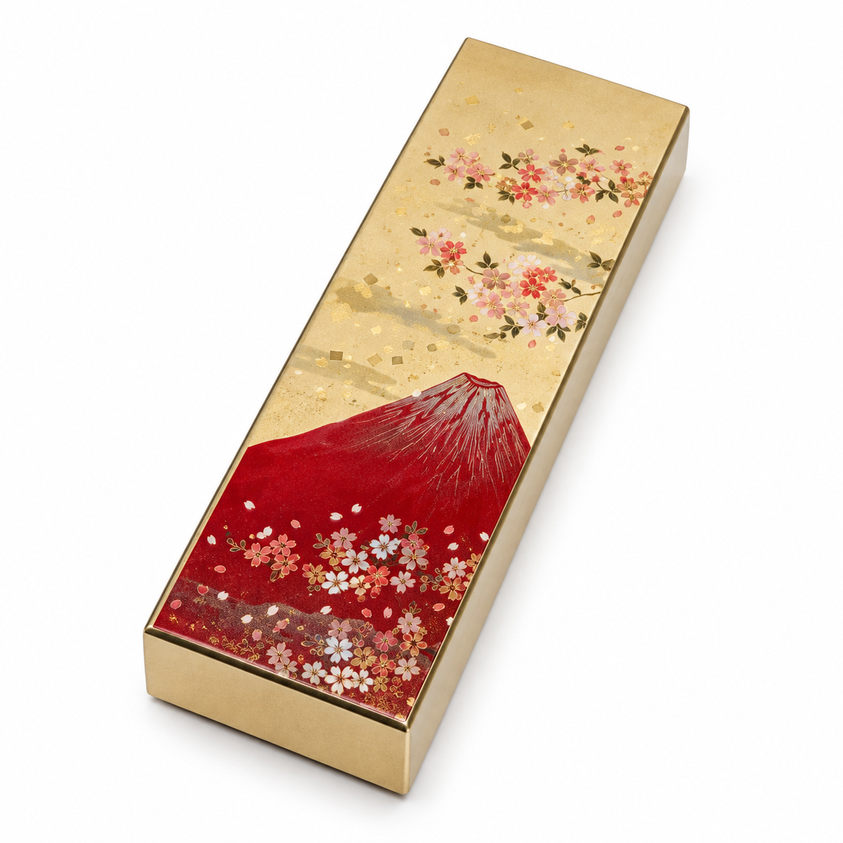 Gold Mount Fuji Japanese Lacquer Pen Box