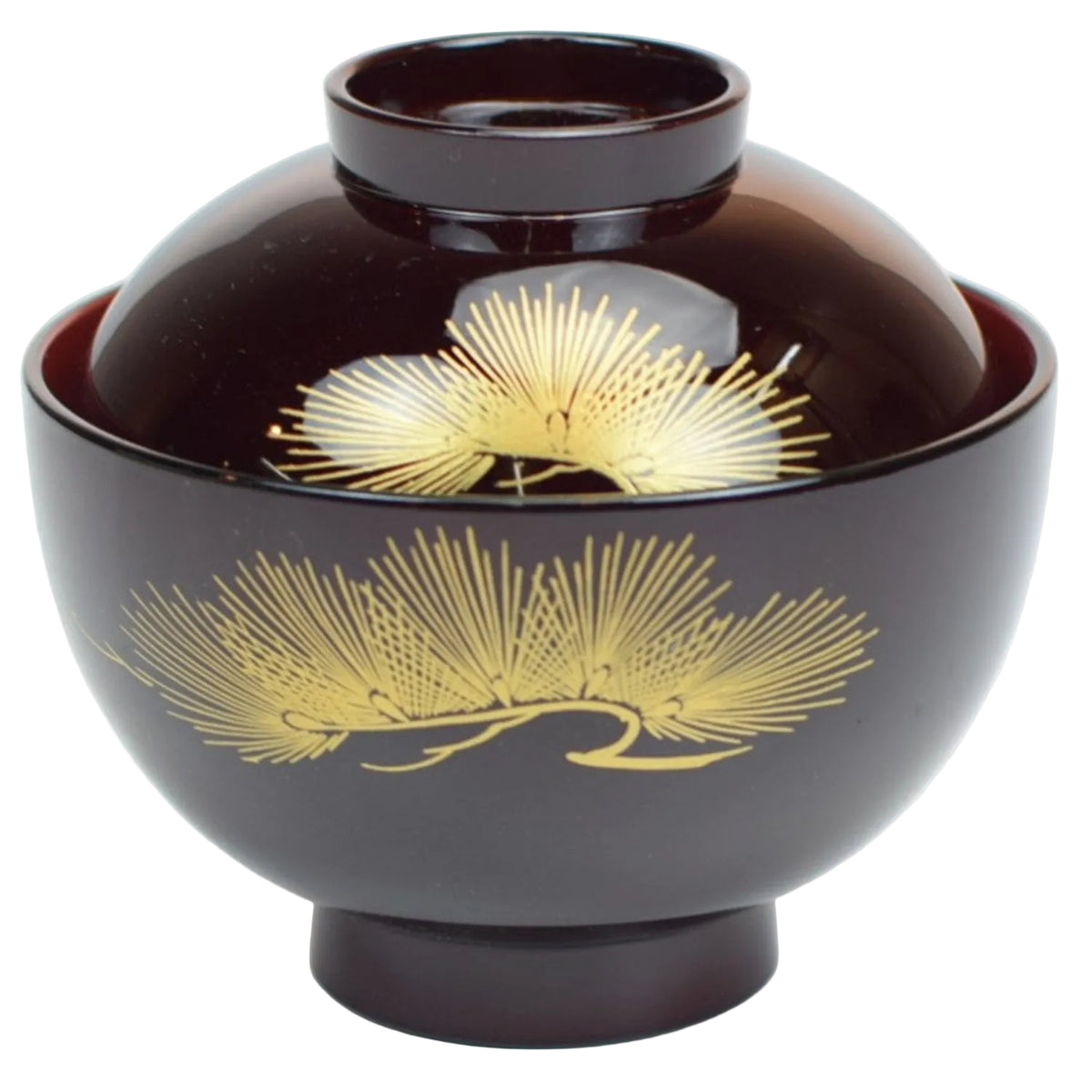 Gold Pine Japanese Lacquer Soup Bowl and Lid
