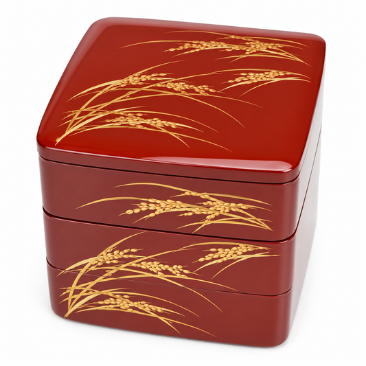 Golden Ear of Rice 3 Tier Japanese Lacquer Box