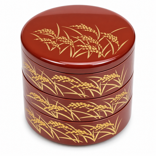 Golden Ear of Rice Round 3 Tier Japanese Lacquer Box