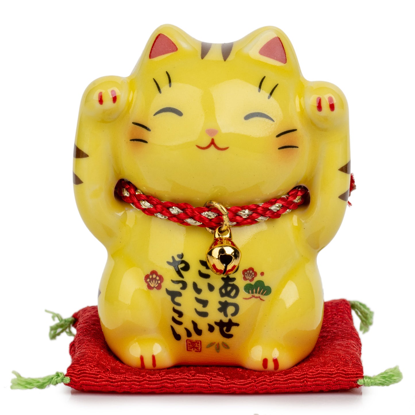 Good Fortune Japanese Lucky Cat and Red Cushion