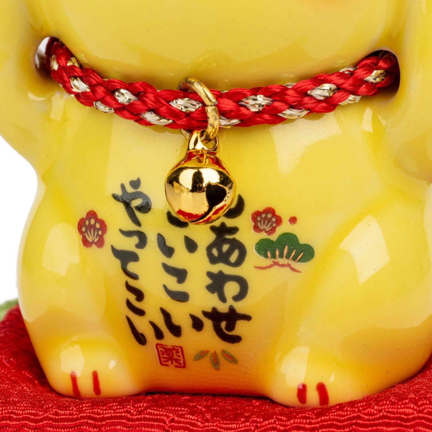 Good Fortune Japanese Lucky Cat and Red Cushion detail