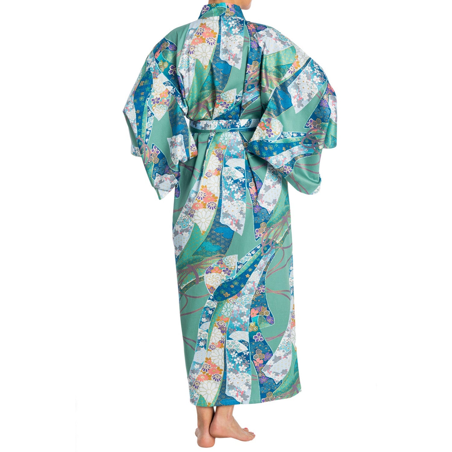 Green Ribbon Long Japanese Cotton Yukata