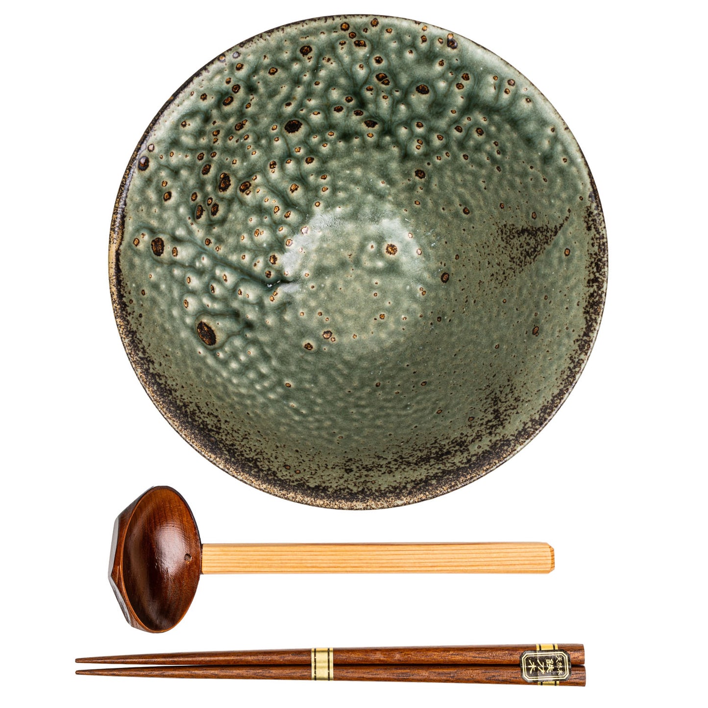Green Wabi Sabi Premium Japanese Ramen Bowl Set top