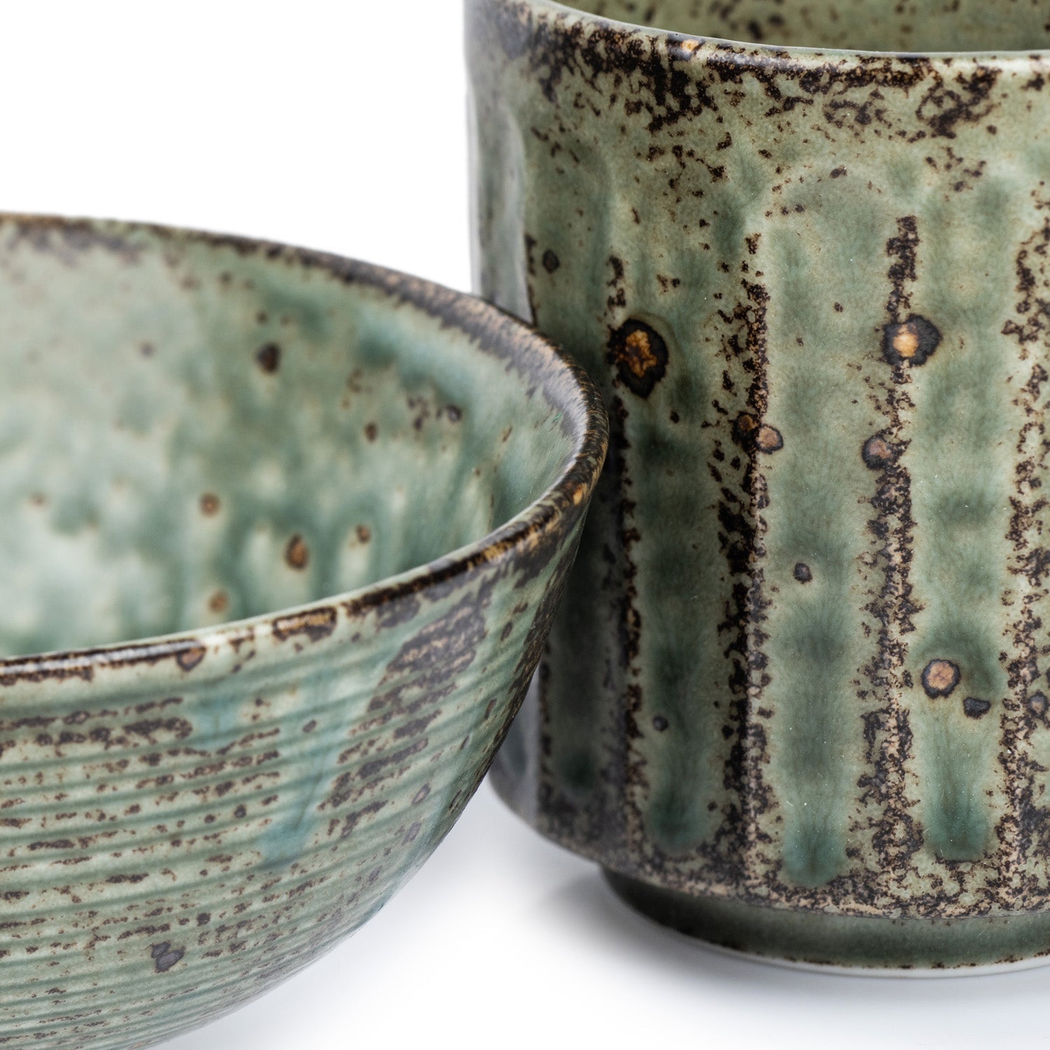 Green Wabi Sabi Premium Rice Bowl and Tea Cup Set