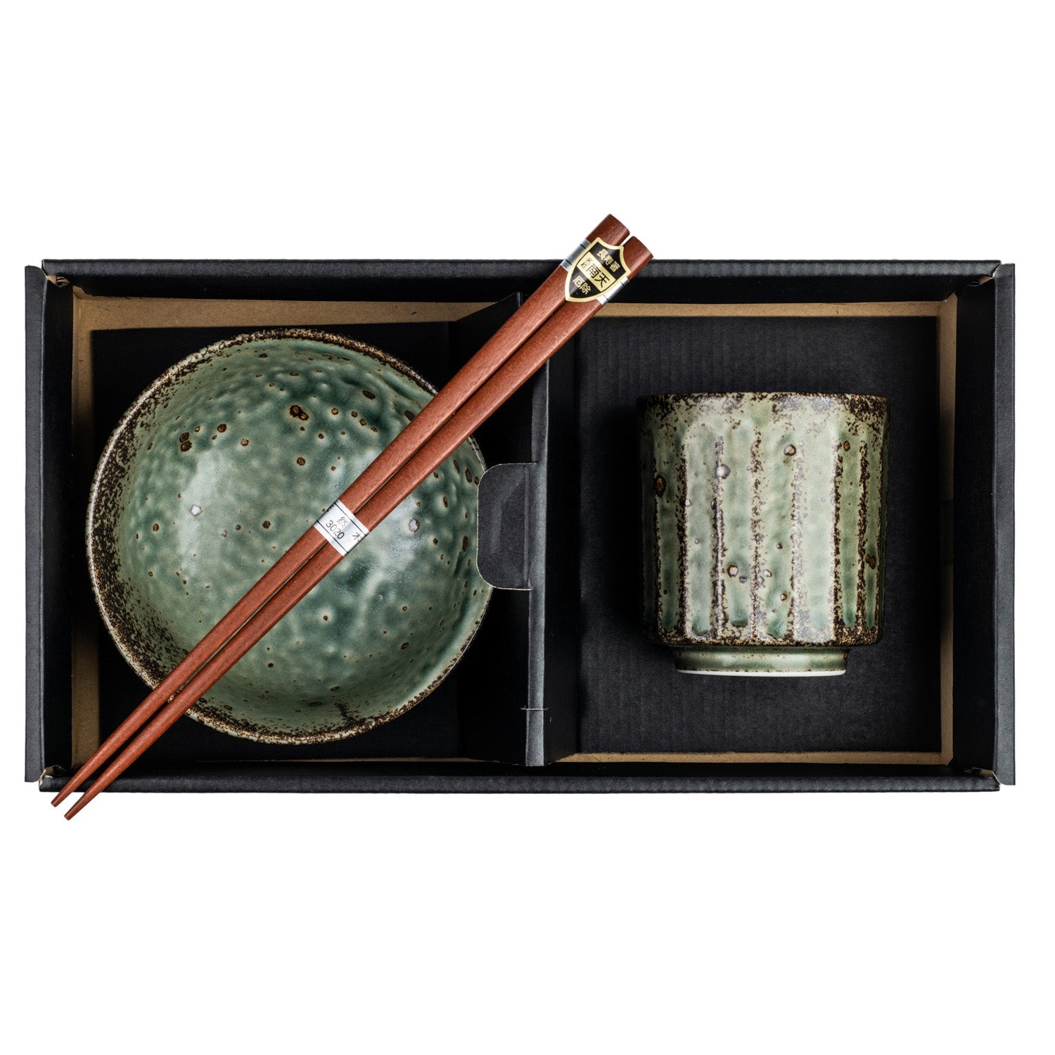 Green Wabi Sabi Premium Rice Bowl and Tea Cup Set