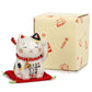 Happiness Japanese Lucky Cat and Red Cushion and gift box