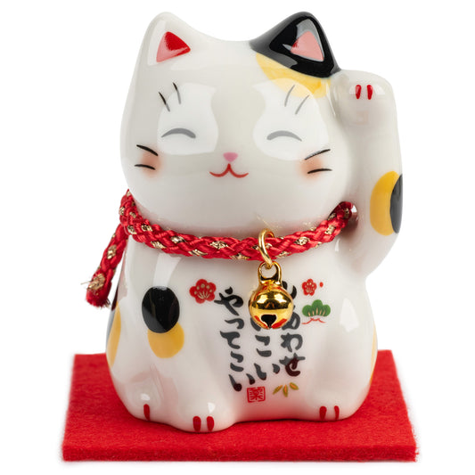 Happiness Japanese Lucky Cat and Red Cushion