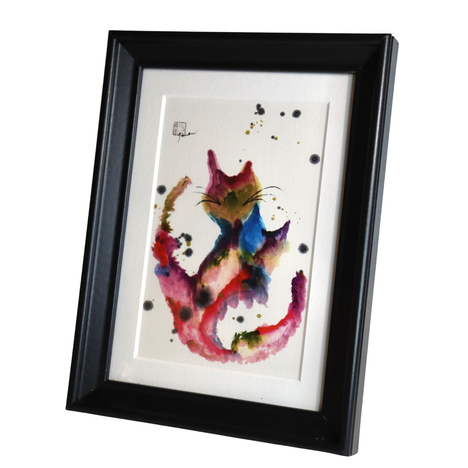 Happy Cats Black Frame A5 Japanese Print