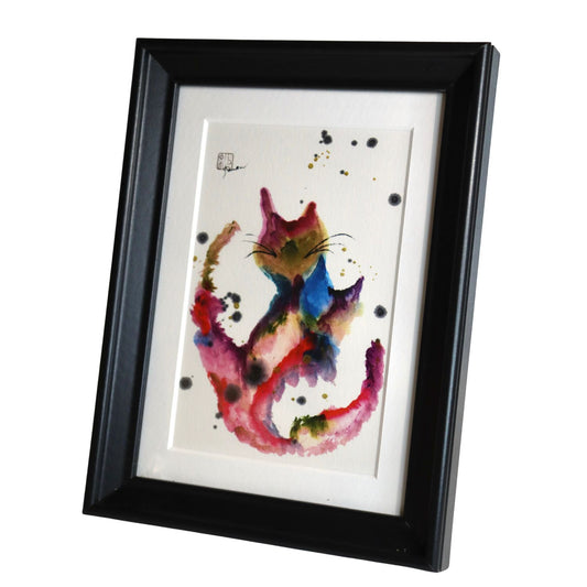 Happy Cats Black Frame A5 Japanese Print
