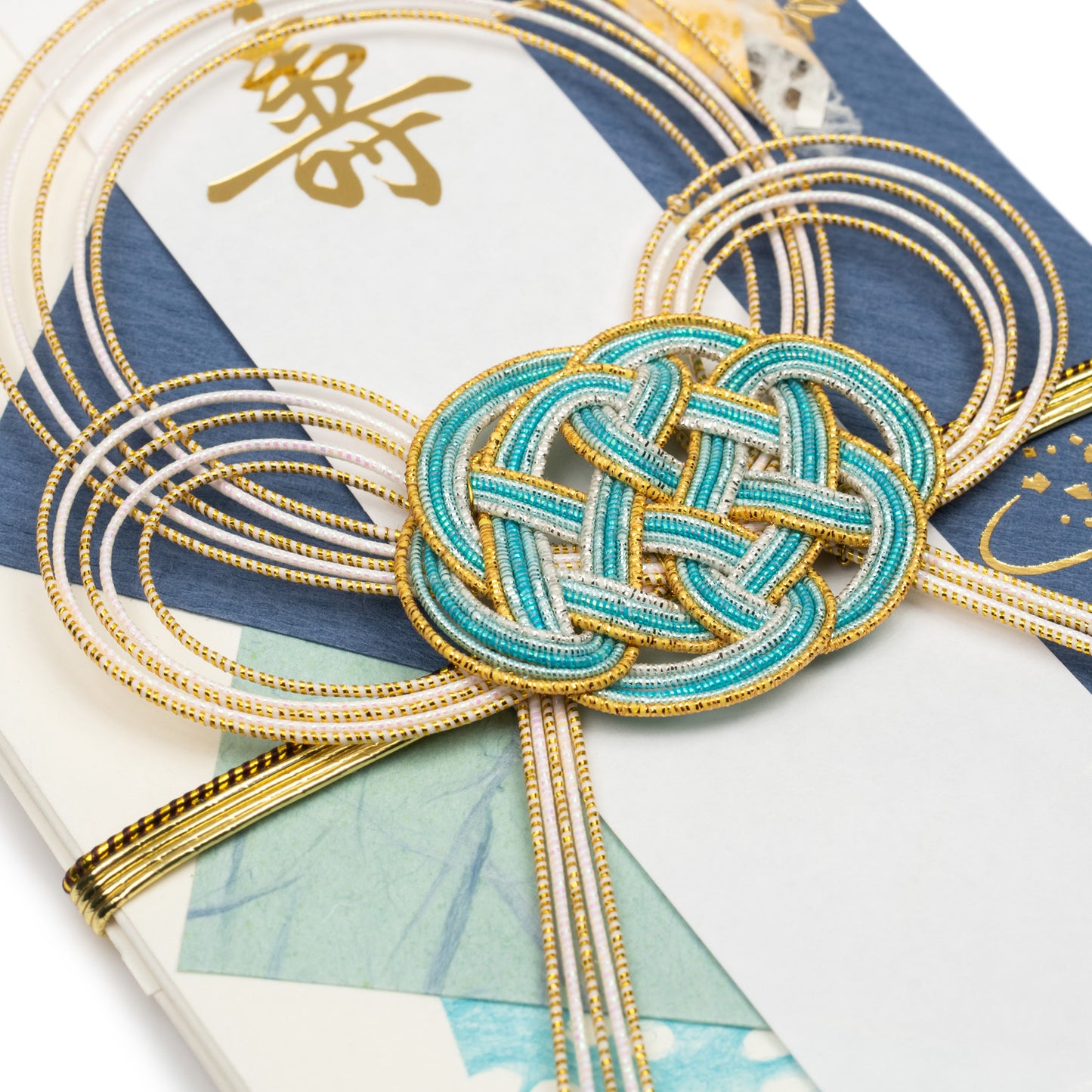 Hazy Blue and Gold Knot Japanese Shugi Bukuro detail