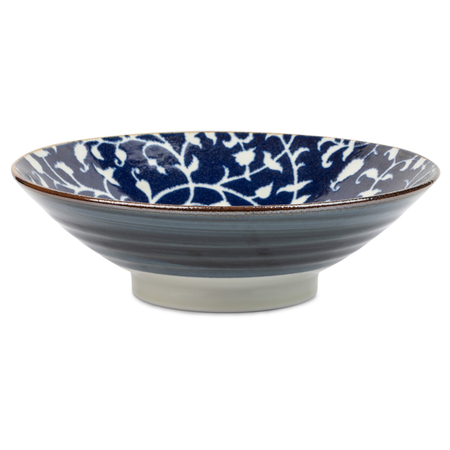 Indigo Blue and White Floral Large Japanese Serving Bowl