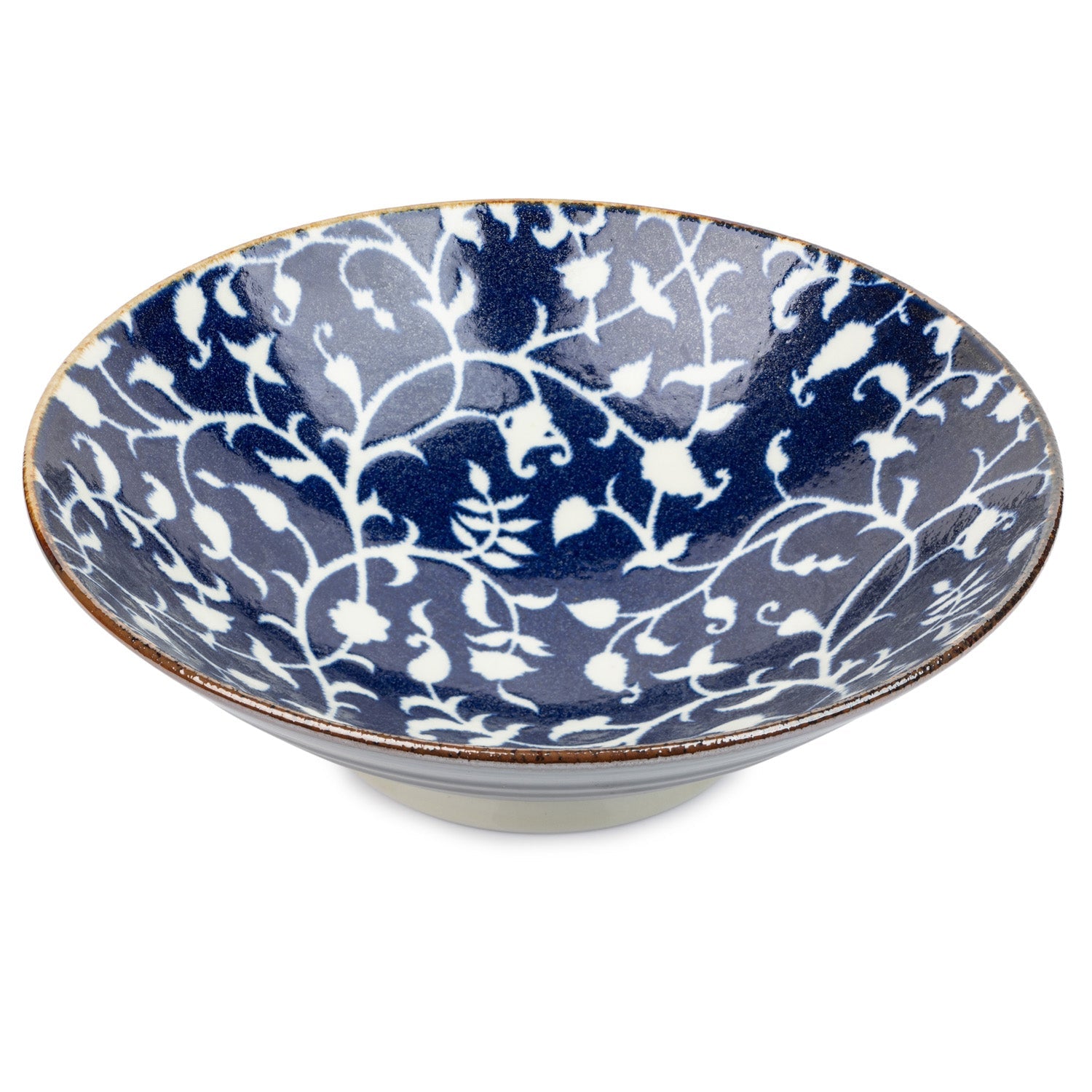 Indigo Blue and White Floral Large Japanese Serving Bowl angle
