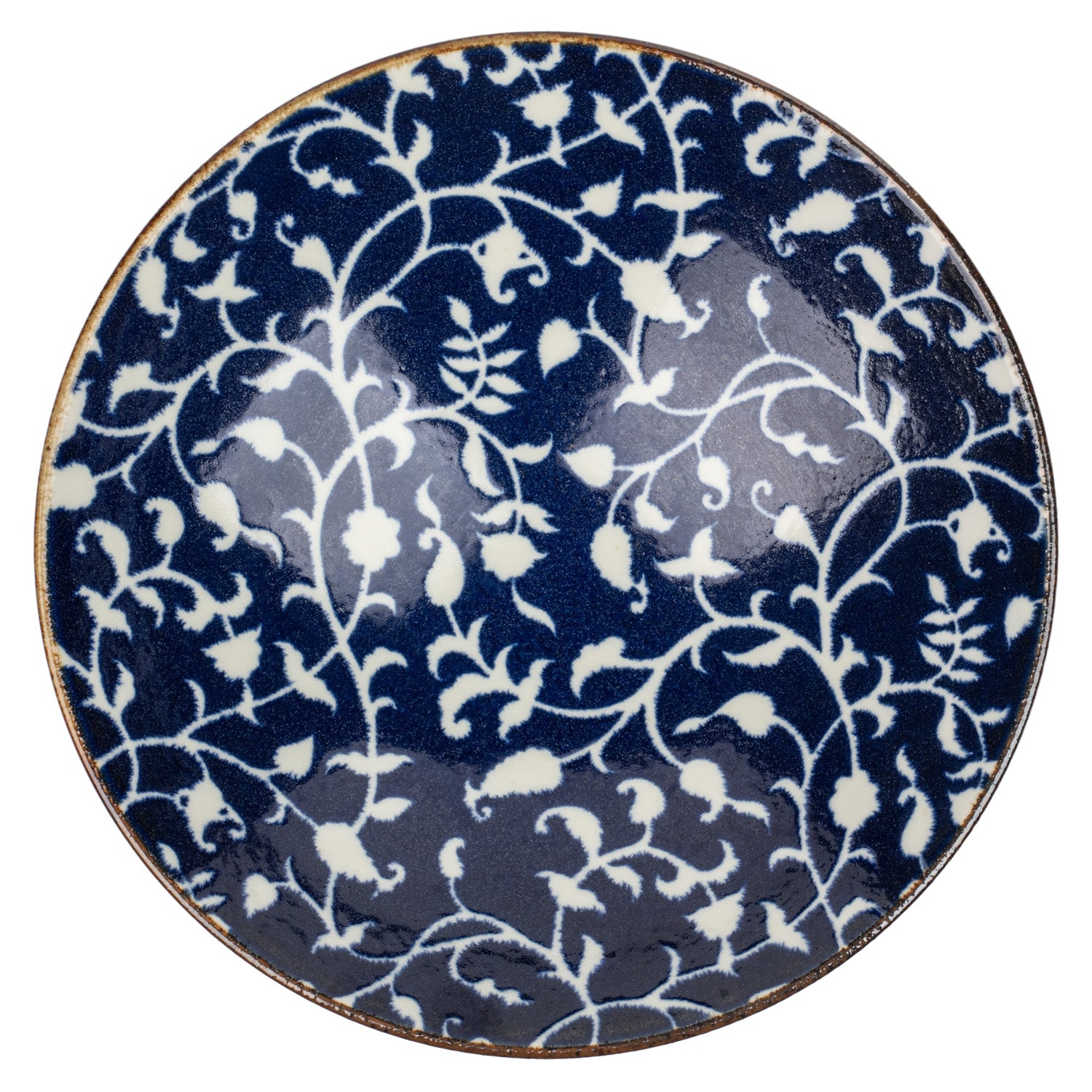 Indigo Blue and White Floral Large Japanese Serving Bowl top