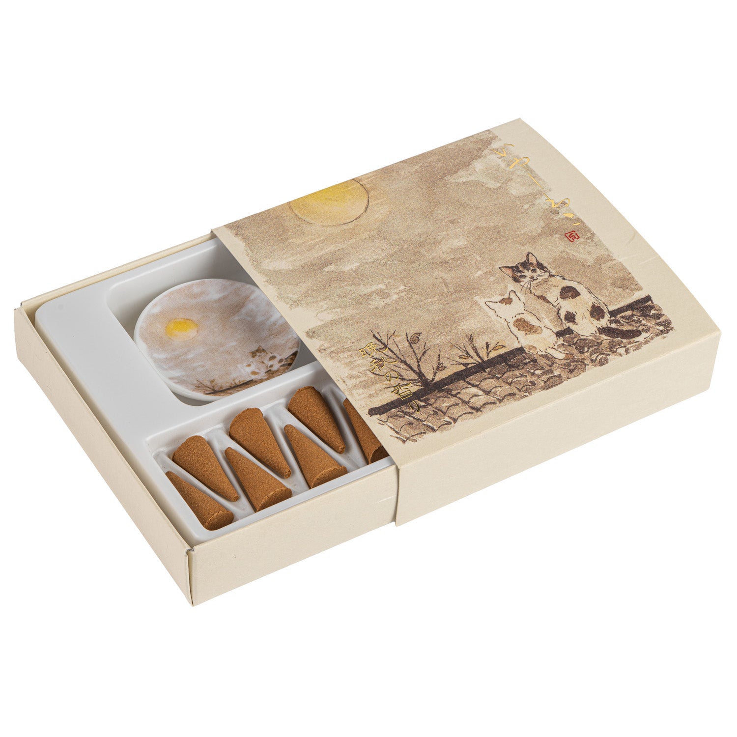 Iyashi Neko Autumn Japanese Incense Cone Gift Set inside