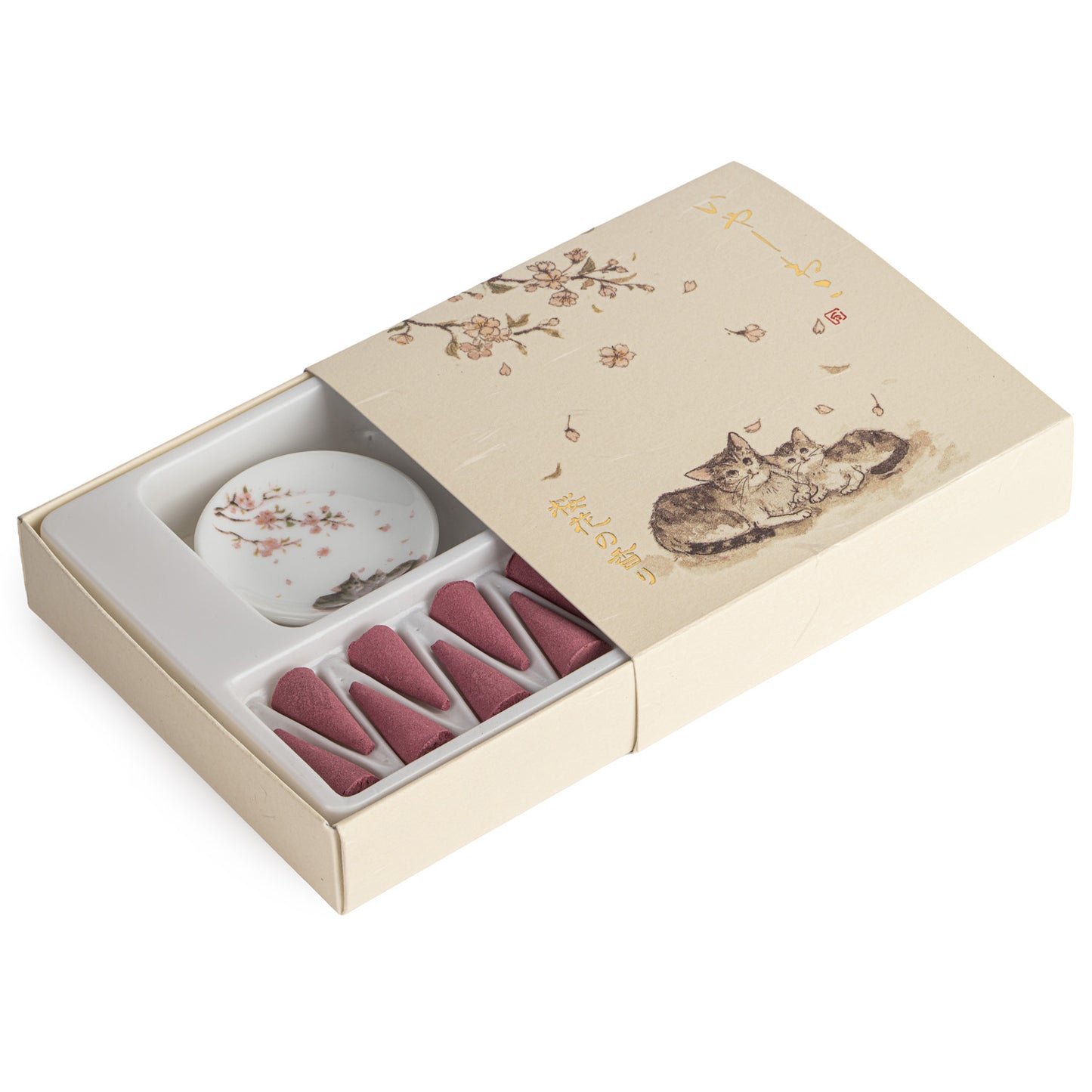 Iyashi Neko Spring Japanese Incense Cone Gift Set inside