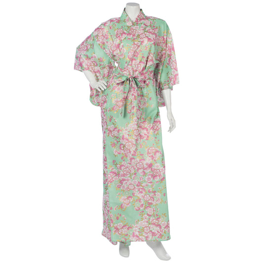 Jade Green Cherry Blossom Long Japanese Kimono