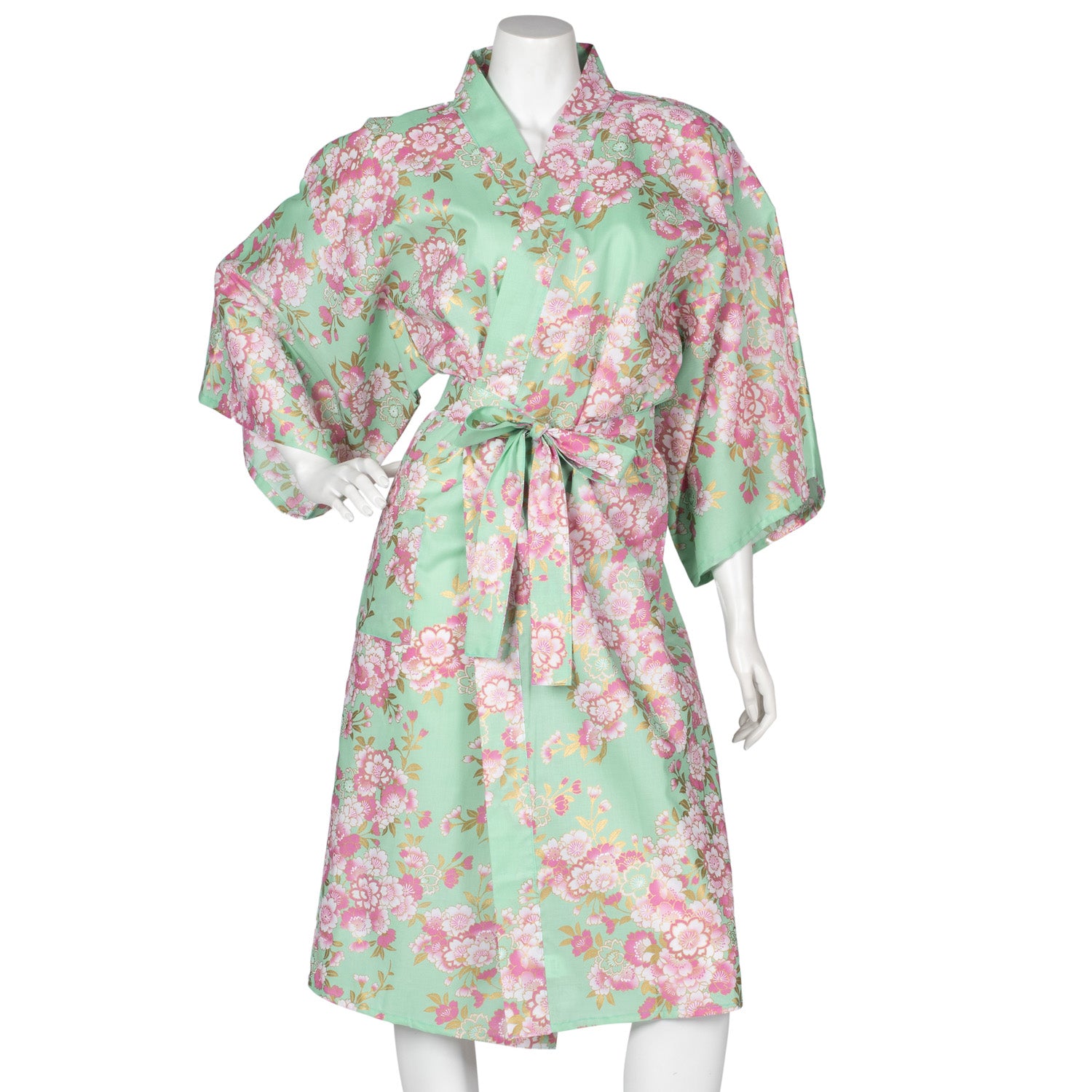 Jade Green Cherry Blossom Short Japanese Kimono