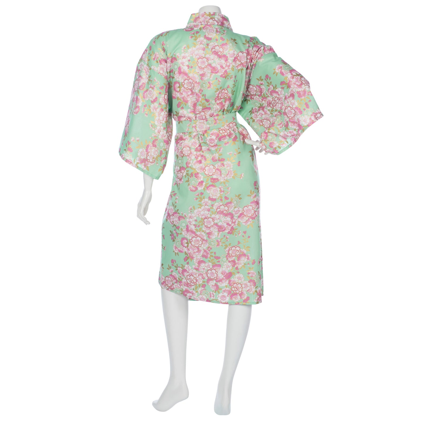 Jade Green Cherry Blossom Short Japanese Kimono back