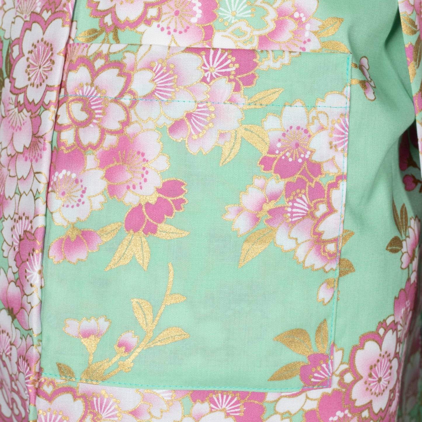 Jade Green Cherry Blossom Short Japanese Kimono pocket