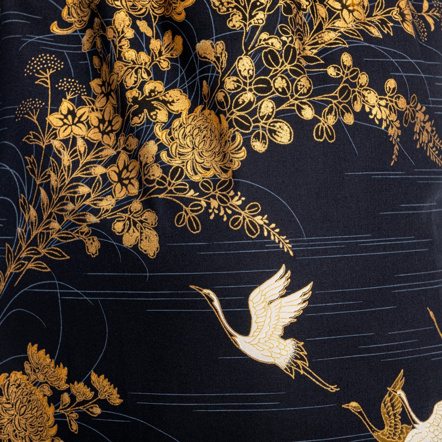 Japanese Kimono Crane Print Short Navy