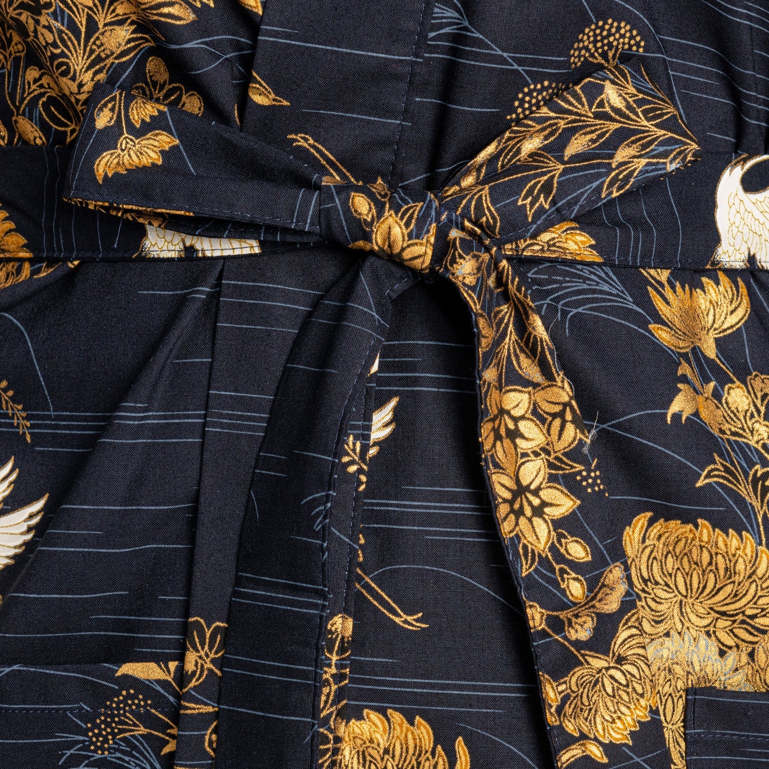 Japanese Kimono Crane Print Short Navy