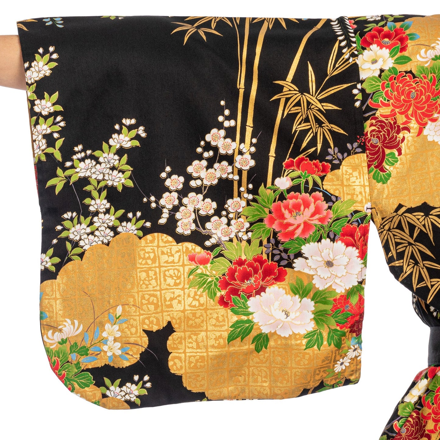 Japanese Kimono Floral Print Long Black