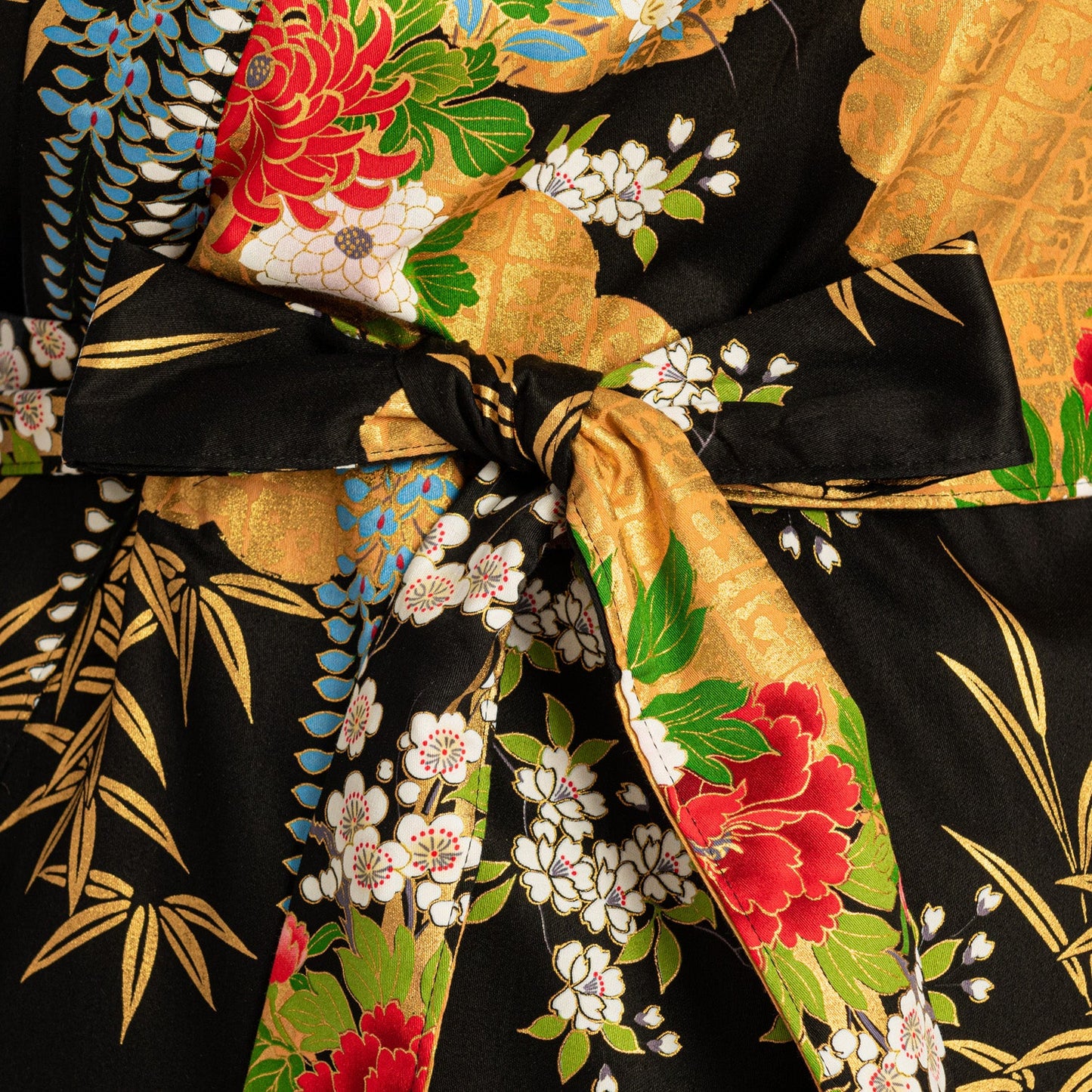 Japanese Kimono Floral Print Long Black XL