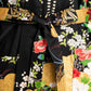 Japanese Kimono Floral Print Short Black